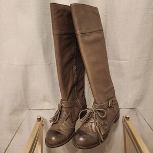 Anthropologie Lucky Penny Grey Leather Tall Boots